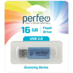 USB2.0 флеш-накопитель PERFEO 16GB E01 Blue economy series (1/10)