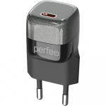Зарядное устройство USB PERFEO сетевой I4650 1x Type-C, чёрный, GaN, 20W (1/100)