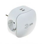 Сетевой переходник ЭРА 3e-USB-2A, с заземл.,3 гнезда + 2xUSB 2100mA, белый (1/6/36)