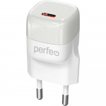 Адаптер Type C PERFEO сетевой I4651 1x Type-C, белый, GaN, 20W (1/100)