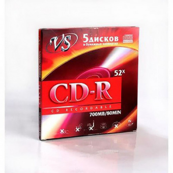 Диски CD-R VS конверт 52x 80min (5/250)