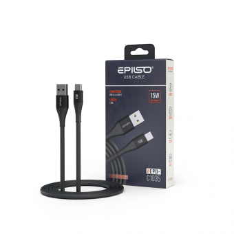 Кабель EPILSO EPD-C1035, USB-A вилка - USB-C вилка,  1.5 м, 15Вт, чёрный (1/100)