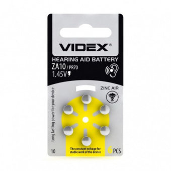 Элементы питания VIDEX ZA10  (PR70) 6BL воздушно-цинковые (6/60/600/3000)