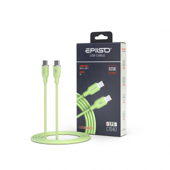 Кабель EPILSO EPD-C1040, USB-С вилка - USB-C вилка,  1 м, 60Вт, светло-зелёный (1/100)