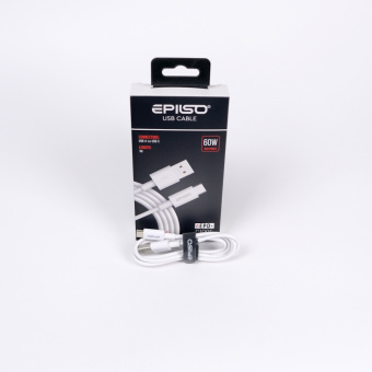 Кабель EPILSO EPD-C1005, USB-A вилка - USB-C вилка,  1 м, 60Вт, белый (1/100)