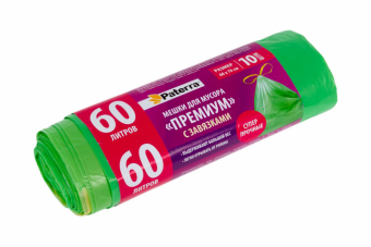 Мешок PATERRA для мусора PREMIUM 60x70 см, 60 л, в рулоне 10 шт., 25 мкм, зеленые (1/30)