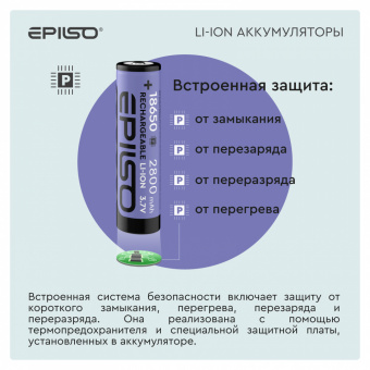 Аккумулятор EPILSO 18650 2800mAh 3.7V 1pcs/box с защитой (1/20/160)