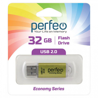 USB2.0 флеш-накопитель PERFEO 32GB E01 Gold economy series (1/10)