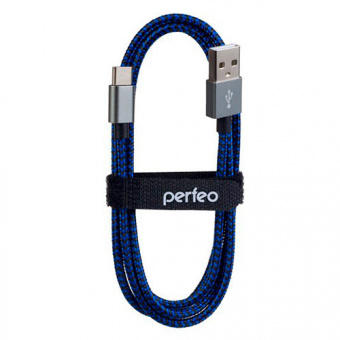 Кабель PERFEO U4903, USB2.0 A вилка - вилка Type-C,  1 м черно-синий (1/100)