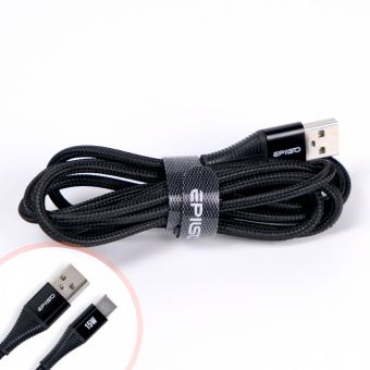 Кабель EPILSO EPD-C1035, USB-A вилка - USB-C вилка,  1.5 м, 15Вт, чёрный (1/100)