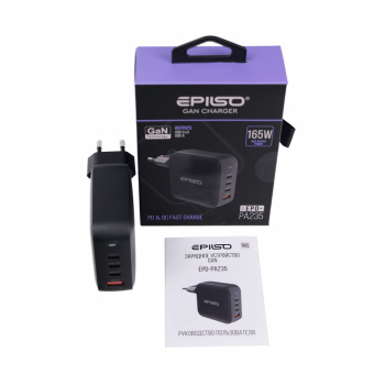 Зарядное устройство USB EPILSO EPD-PA235 165Вт GaN (USB-C x3, USB-A) чёрный (1/40)