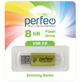 USB2.0 флеш-накопитель PERFEO 8GB E01 Gold economy series (1/10)
