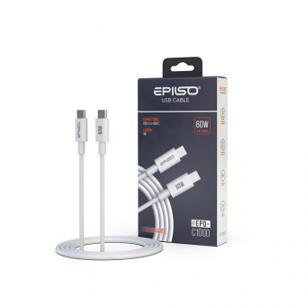 Кабель EPILSO EPD-C1000, USB-C вилка - USB-C вилка,  1 м, 60Вт, белый (1/100)