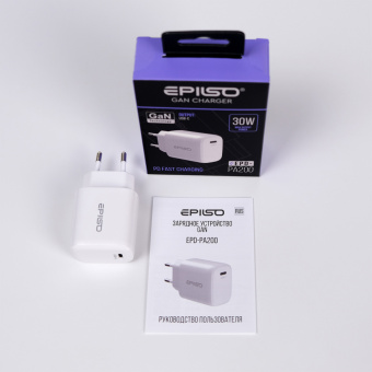 Зарядное устройство USB EPILSO EPD-PA200 30Вт GaN (USB-C) белый (1/50)