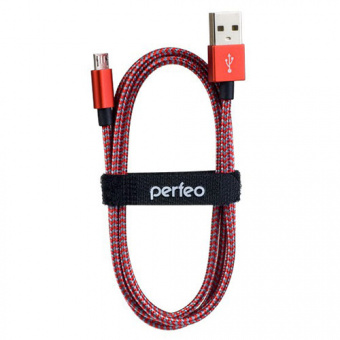 Кабель PERFEO U4803, USB2.0 A вилка - вилка micro USB,  1 м, красно-белый (1/100)