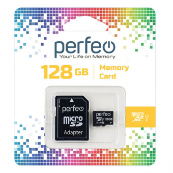 Карта памяти microSD PERFEO (XC) 128GB class10 (с адаптером SD) (PF128GMCSX10U1A) UHS-1 (1/10)