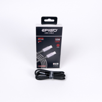 Кабель EPILSO EPD-C1015, USB-С вилка - USB-C вилка,  1 м, 100Вт, чёрный (E-Marker, 10 Гбит/с) (1/100)