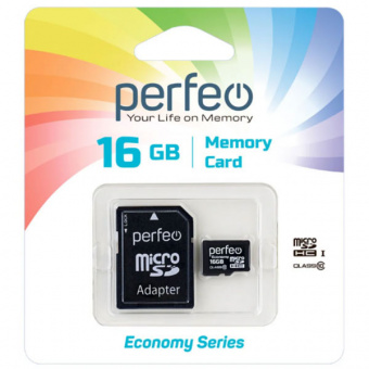 Карта памяти microSD PERFEO (HC) 16GB class10 (с адаптером SD) economy series (PF16GMCSH10AES) (1/10)