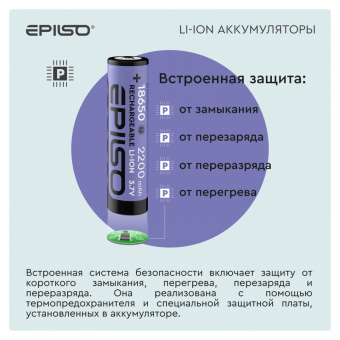 Аккумулятор EPILSO 18650 2200mAh 3.7V 1pcs/box с защитой (1/20/160)