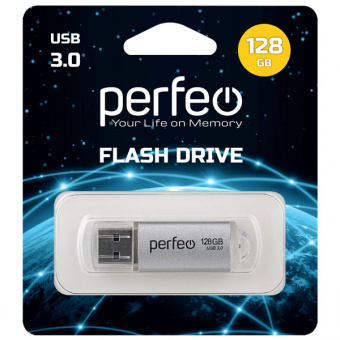 USB3.0 флеш-накопитель PERFEO 128GB C14 Silver metal series (1/10)