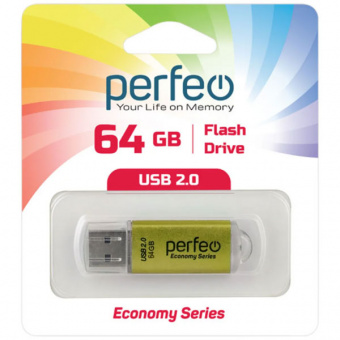 USB2.0 флеш-накопитель PERFEO 64GB E01 Gold economy series (1/10)