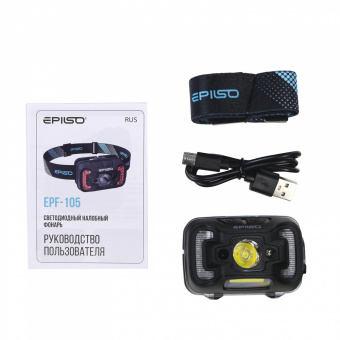 Фонарь EPILSO EPF-105 (налобный, CREE XTE 5W + COB, 1x1800mAh, 5В (USB), пластик, )  (1/40)