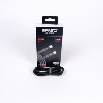 Кабель EPILSO EPD-C1010, USB-С вилка - USB-C вилка,  1 м, 100Вт, чёрный (1/100)