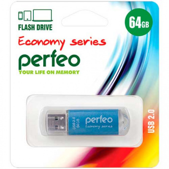USB2.0 флеш-накопитель PERFEO 64GB E01 Blue economy series (1/10)