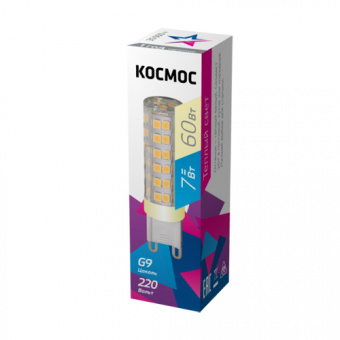 Лампы светодиодные КОСМОС, G9, 7w, 3000K, 220v, теплый (1/100/500)