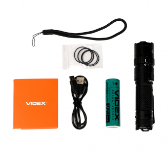 Фонарь VIDEX VLF-A156R (карманный, Luminus SST40, 20W, 3.7V 4.0Ah, 220В, металл, аккум. 21700, дальность 210 м)  (1/20)