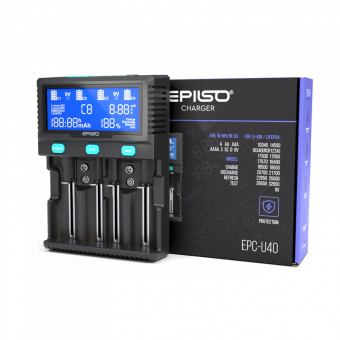 Зарядное устройство  EPILSO EPC-U40 (пустое, 1-4х 10340, 14500, 16340, 18650, 32650, A, AA, AAA, C, D, 9V) (1/24)
