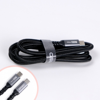 Кабель EPILSO EPD-C1015, USB-С вилка - USB-C вилка,  1 м, 100Вт, чёрный (E-Marker, 10 Гбит/с) (1/100)