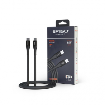 Кабель EPILSO EPD-C1030, USB-С вилка - USB-C вилка,  1.5 м, 60Вт, чёрный (1/100)