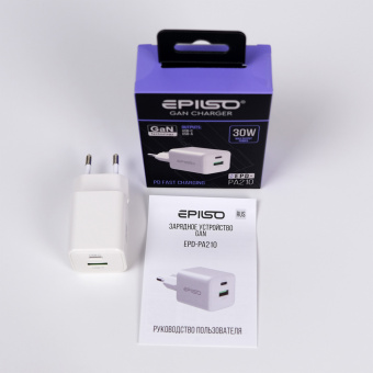 Зарядное устройство USB EPILSO EPD-PA210 30Вт GaN (USB-C, USB-A) белый (1/50)